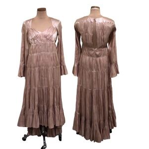 NWT Cinq a Sept Nina Maxi Dress Size 2 Iridescent Blush Pink Tiered Bell Sleeve